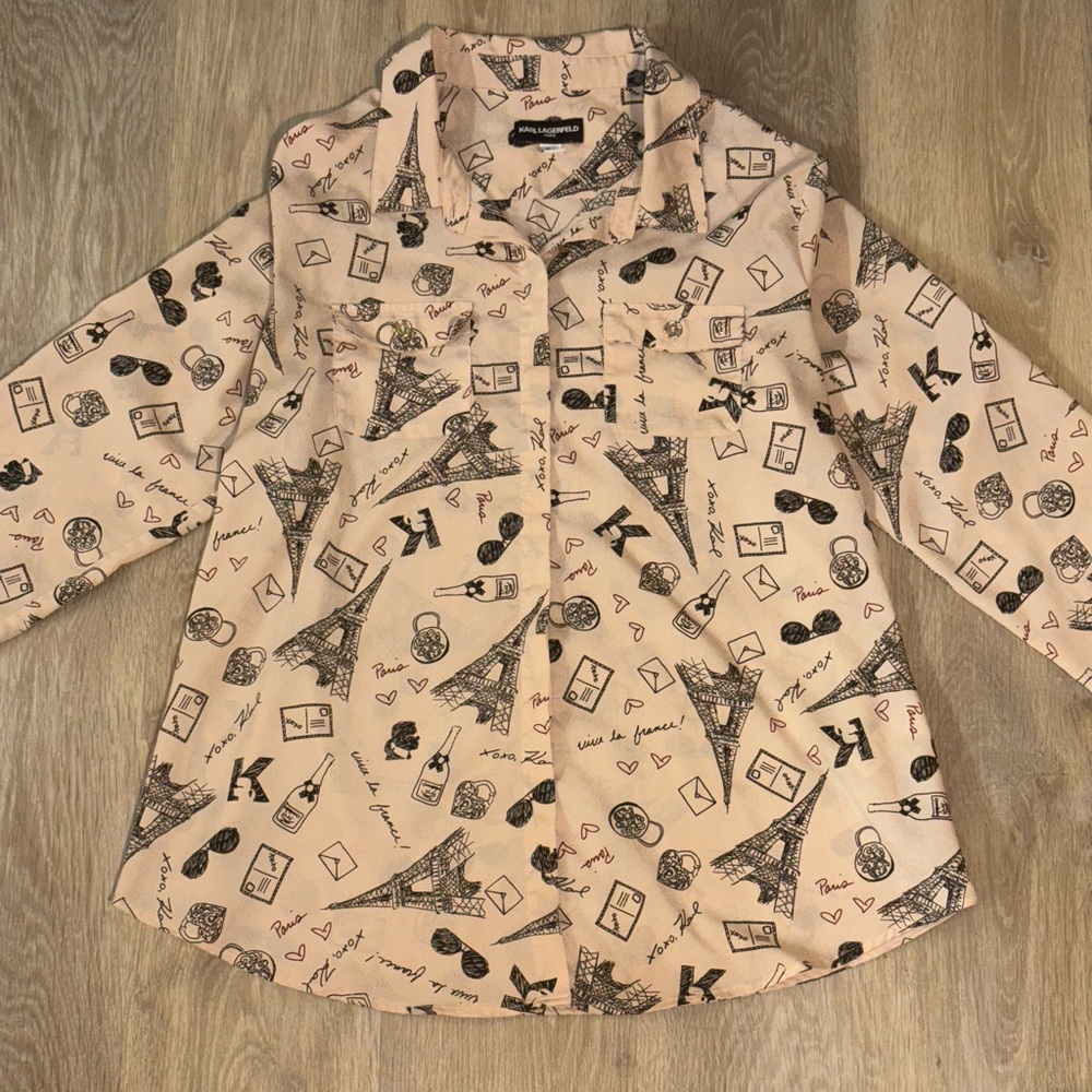 Karl Lagerfeld Blush Eiffel Tower Print Shirt